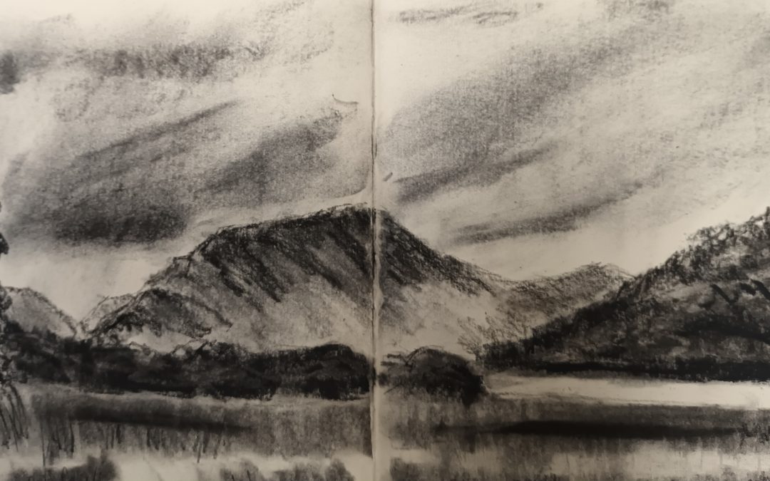 Lakeland scene in charcoal