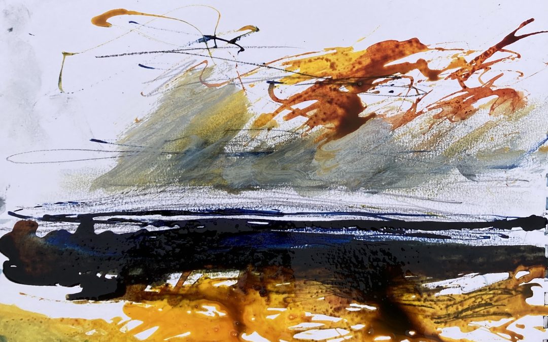 Inks and graphite pencil enjoyed using my fingers and pipette to move the inks around