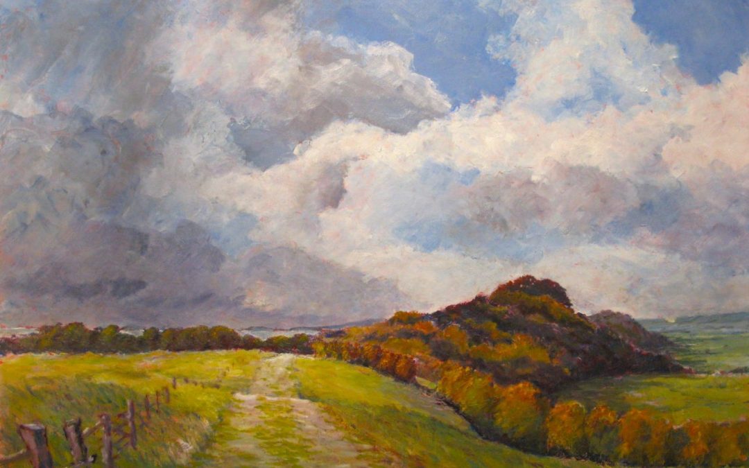 Oil on canvas 30 x 24″ and painted from memory of a treck I made along the South Downs back in 1968!