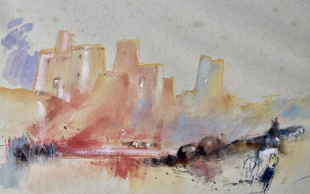 After Turner, Italian landscape on toned paper 11x15in.