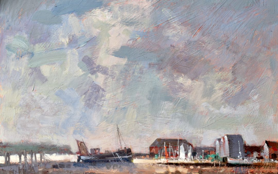 After Edward Seago, my own composition but using a Seago palette, on a ground prepared as Seago did, rabbit skin glue etc…oil on board 40x50cm.