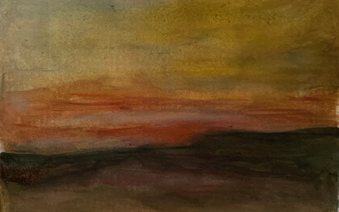 Study of Turner’s ‘Sunset’ – watercolour enhanced with pastel.