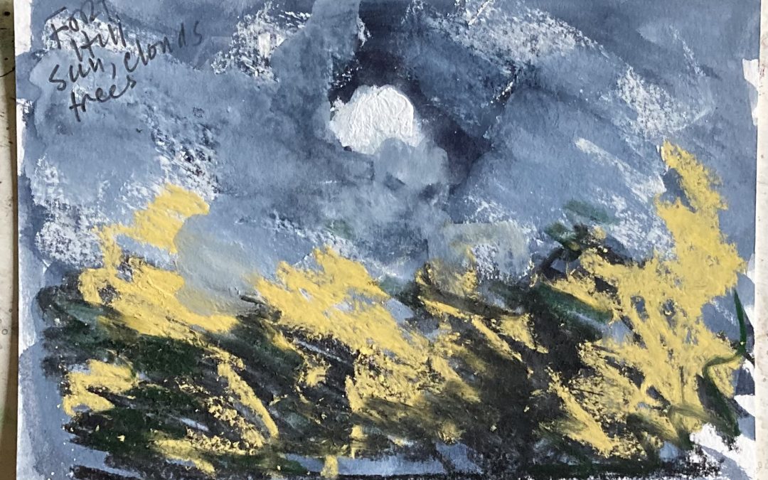 Number2: same spot-looking at the sun behind the quickly moving clouds-watercolor and soft pastel mostly