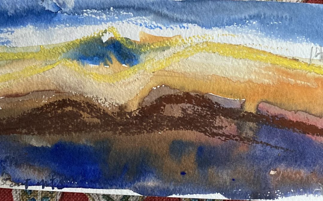 Quick sketch from my neighbors’ field.  Watercolor and pastel and charcoal pencil