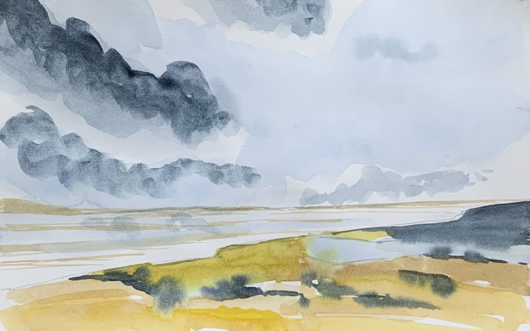 8” x 5” watercolour sketch. Morecombe Bay