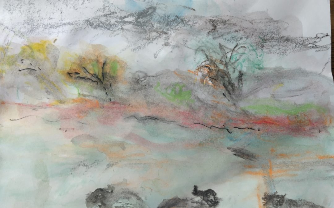 Charcoal drawing of Irish field