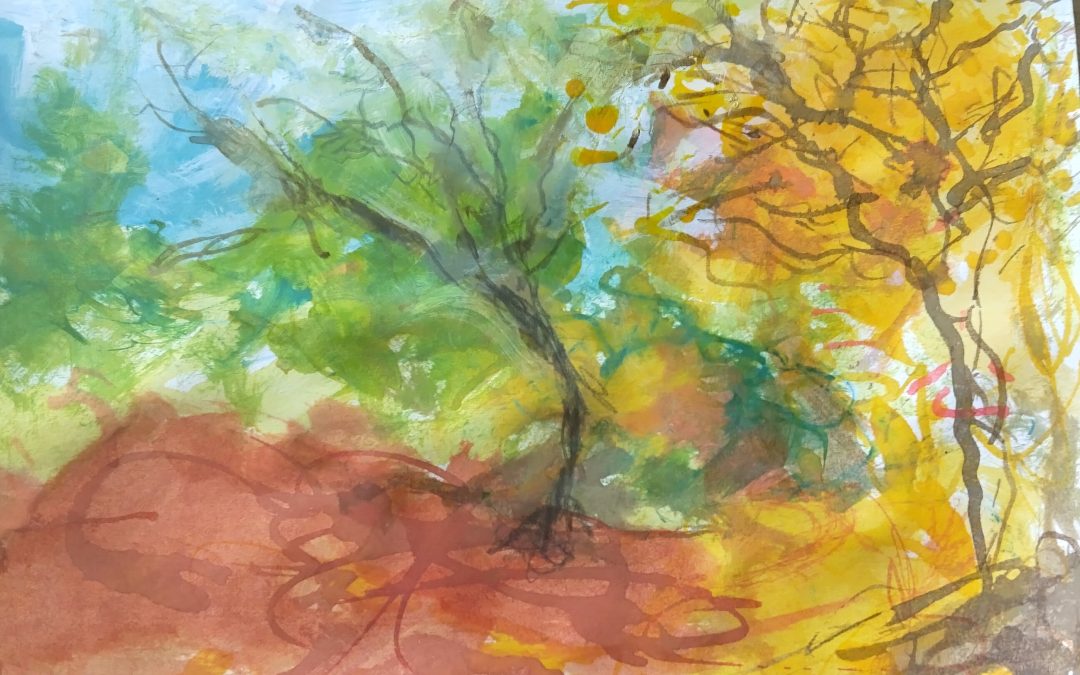 Breezy day.  Acrylic inks , watercolour ,
And pencil.