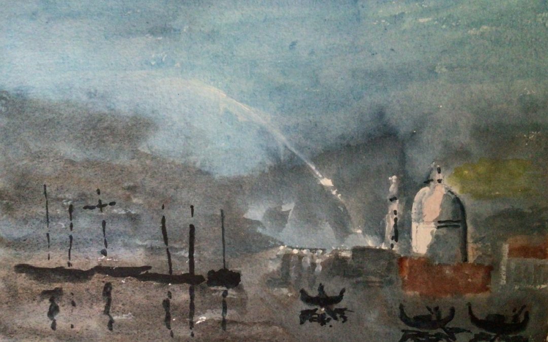 Here is my watercolour interpretation of Turner’s Santa Maria de la Salute and the Dogana, with rockets.
It’s a while since i have used watercolour, but i still love using them.