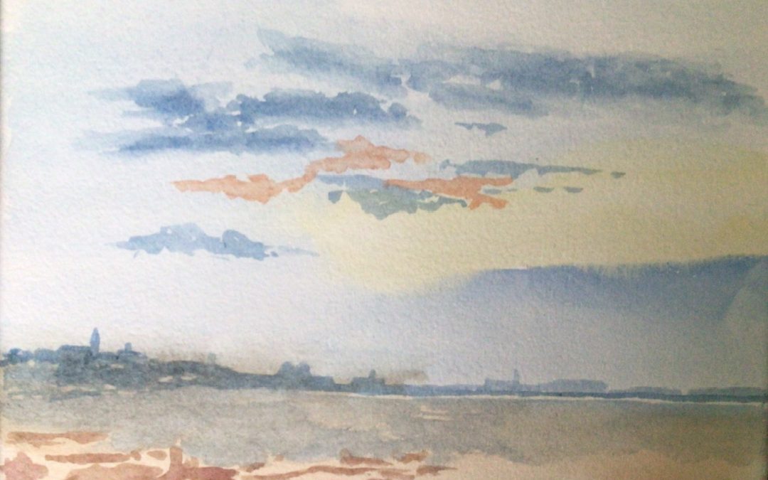 Here is my interpretation of Turner’s Venice looking east from the guidecca at sunrise 1819.
It is painted with much delicacy and lightness of touch. Enjoy!