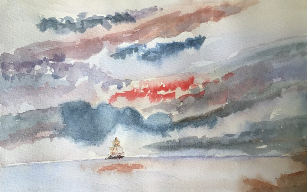 Here’s another attempt at a Turner, Shore and Sky, Sunset c1835 watercolour over pencil.
I don’t yet have the finesse that Turner had with watercolour, which I spent c15 years practicing with. I havent used it for the last 4 years, so i’m enjoying trying to remember how to work with them again.