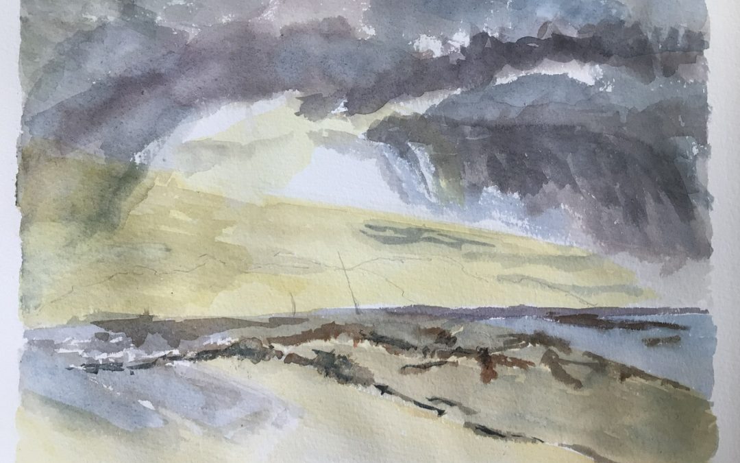 Here is another watercolour after JMWTurner’s ‘Clearing Up’ from 1845. I enjoyed painting this, especially the sky patterns and shapes.