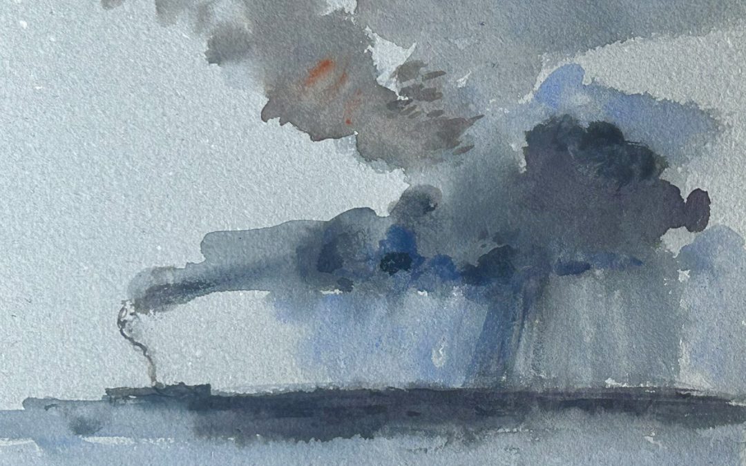 A Paddle-steamer in a Storm. A rapid watercolour sketch in my continued quest to learn from Turner.