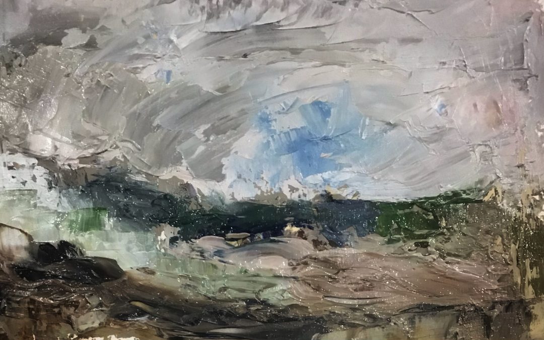 Autumn Storm . Oil on paper, palette knife