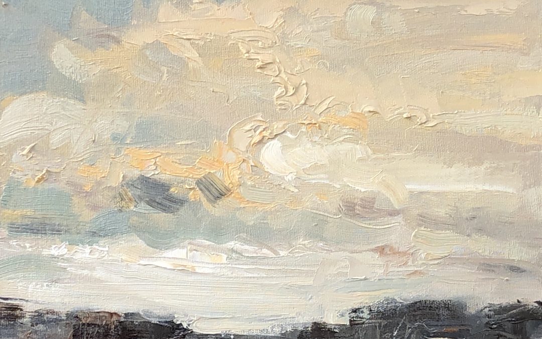 I enjoy using painting knives, and I’ve used both brushes and a knife for this piece. I’ve used Wallace Seymour oil paints, on board, thinned with a 50/50 mix of linseed oil and Shellsol T.