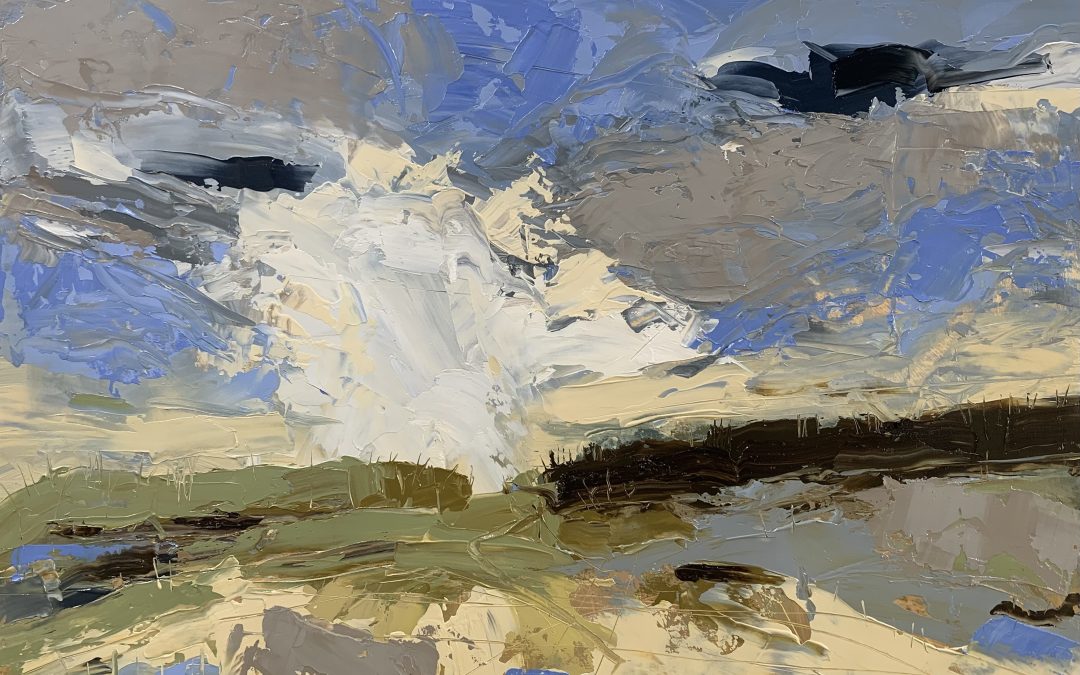 A3 oil on paper. I brushed on the first stage and then used a knife to add the thicker top using a 50/50 Linseed/Zest it. Because the paint is difficult to control there is mixing going on the surface but it has lead to a more fluid/active image, I think?