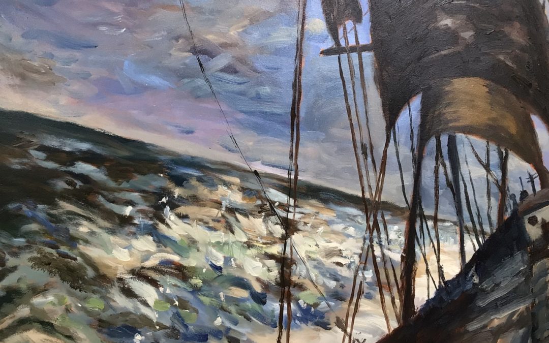 I have been using oils for 6 or 7 years and have always mixed my own medium, as you do. I paint approx. 150 oils each year mostly en plein air, so don’t use much medium, but I use it mainly to soften paint which has become a little dry and hard. Here is an oil of life on board a tall ship, here I used sketches and some etchings as inspiration, and yes, it was made indoors. I have never used palette knives to paint with, only for mixing, so i will use this opportunity to learn how to paint with them, and see how they work. Thank you
