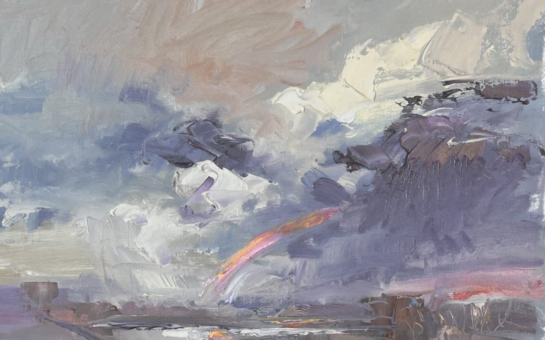 A combination of painting knife and hog brush, oil on board 30x40cm