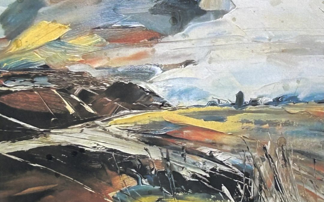 Painting knife with some hog brush mark-making, oil on board.