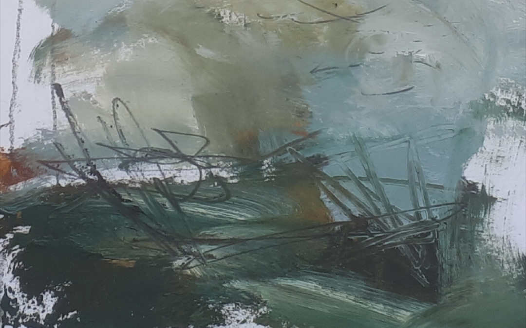 Oil on paper with brush and 
palette  knife