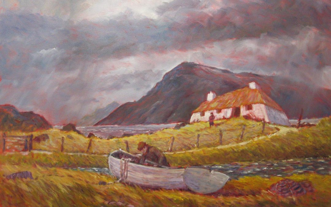 Life in the Outer Hebridees can be bleak. Large oil on cavas painted from a sketch on site with a good slice of added imagination!