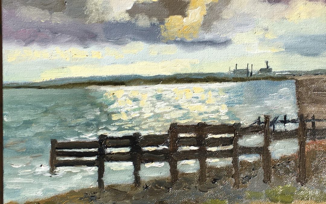 Here is a recent oil sketch size 10” x 8” of a threatening sky over the breakwaters at Ramsgate in Kent.
I paint many of these and smaller size 6” x 8” in about an hour out doors.
It’s now getting a bit too cold for plein air here, so will try to work up some larger works in the studio.