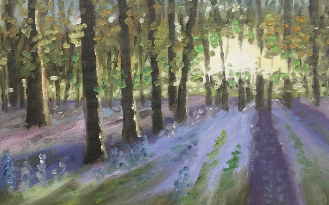 Here is an oil size 14” x 10” of the bluebell woods from an old watercolour sketch and photo, taken some years ago at Poulton Woods, near Ashford in Kent.
I was astonished by the differing colours of the bluebells in bright sunlight and in shady areas.
Enjoy!