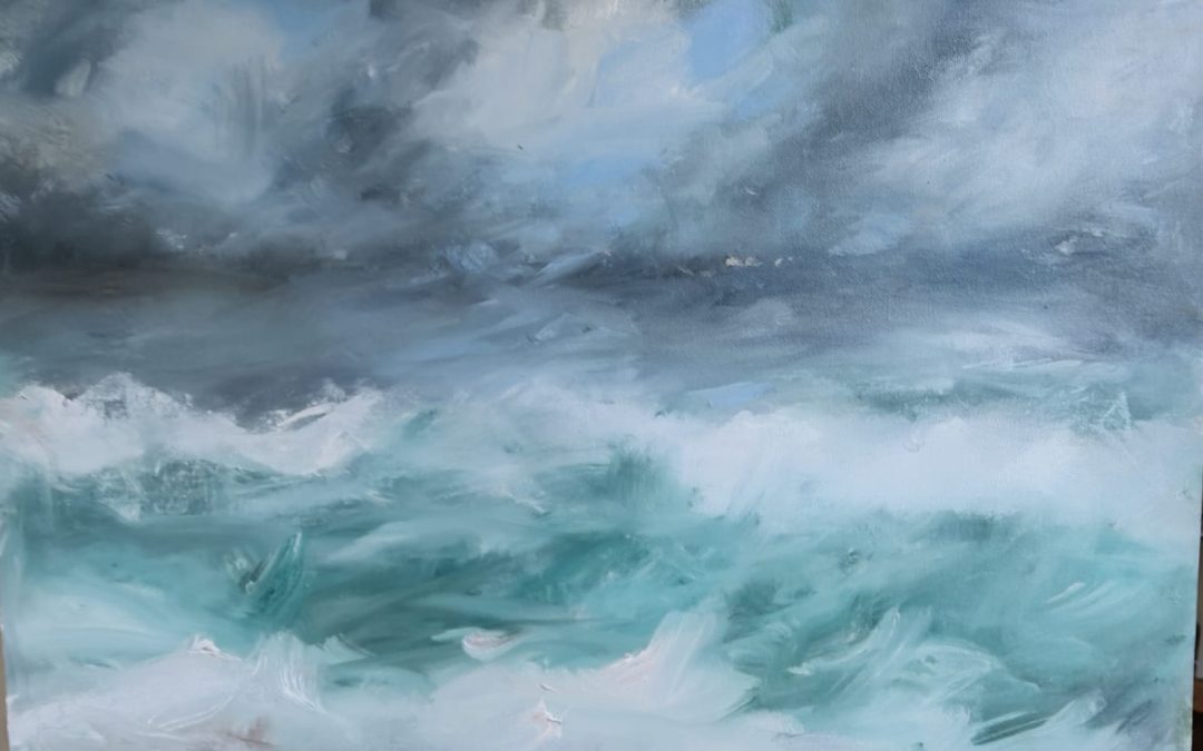 Painting of lively sea from sketch