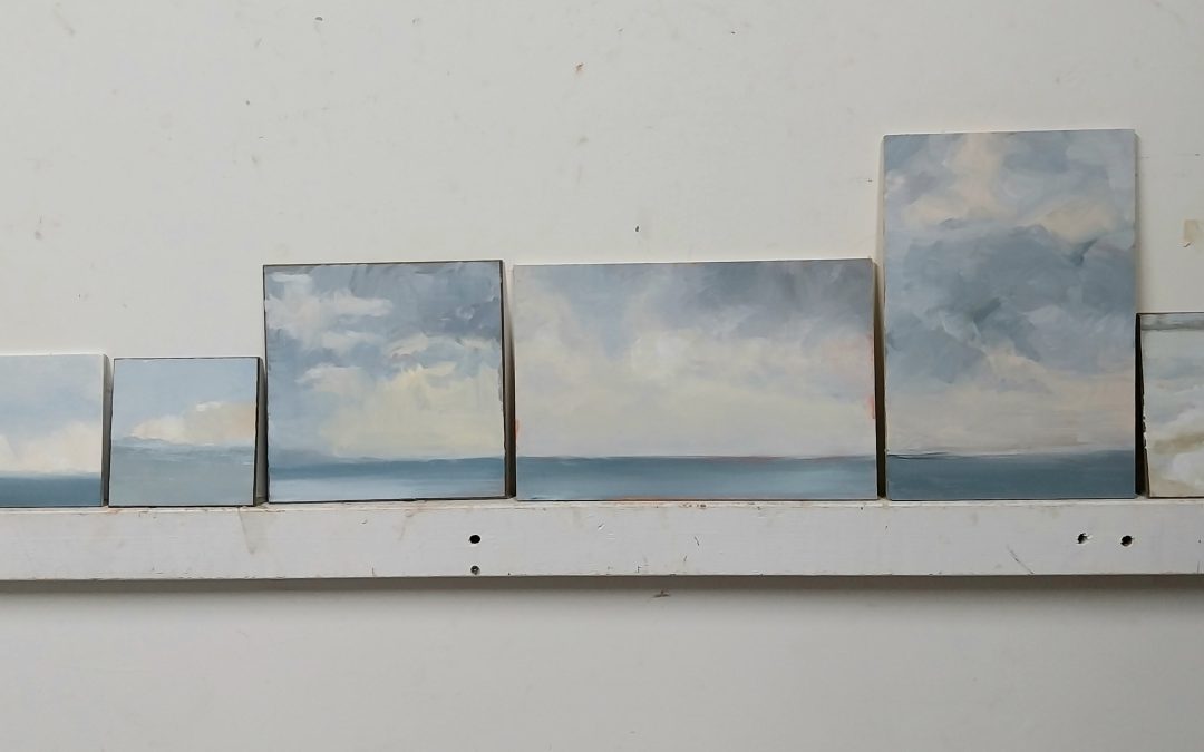 First go at painting plain air, if from inside a car counts – it was awful cold. Could only open ultramarine, white and burnt umber initially though some boiling water from a local cafe let me open some more colours layer. Was wondering if we are getting to get more on painting soon – has been a lot on sketchbooks so far, and I’m struggling a bit with the connection