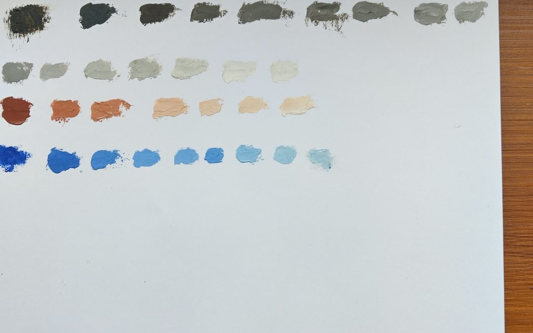 Cobalt blue+ Burnt Sienna+White,
created many colours.