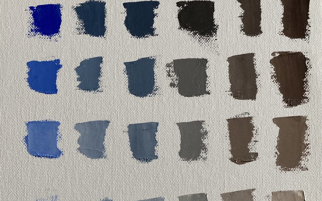 Ultramarine and burnt umber going from brown to blue and no white to more down the line.  i find that the colors  sort of in the mid-range interest me most.