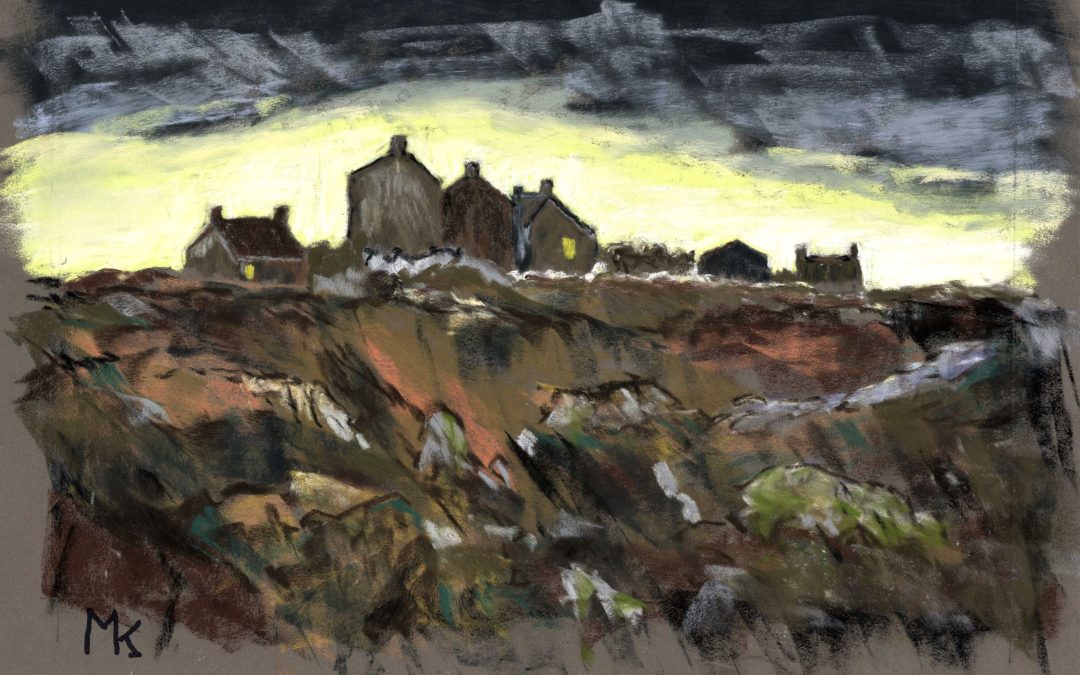 A  coastal pastel study of Northumberland coastal cottages