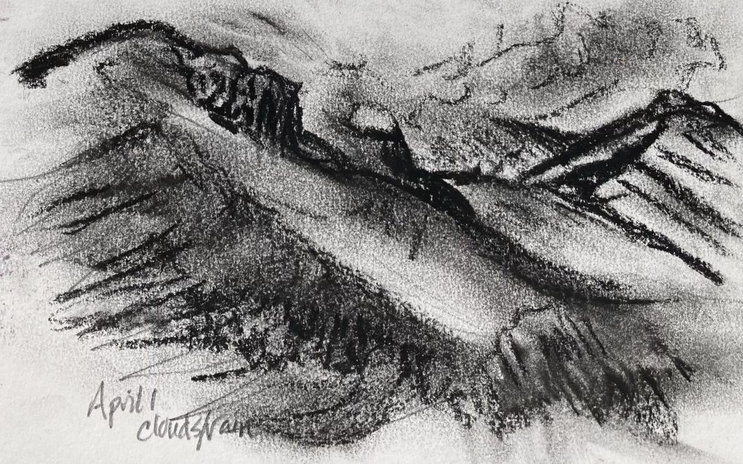 Rainy day mountains.  Charcoal