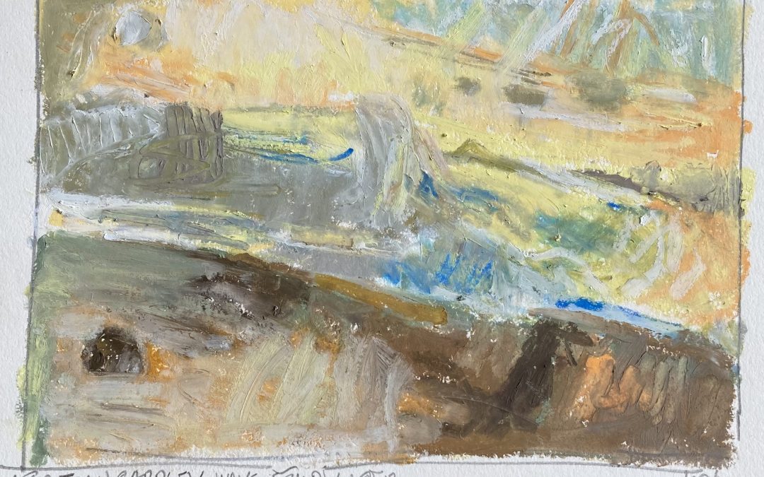 Finally home and the local library was able to get a book with Joan Eardley paintings.  I  really love her work, now that I’ve had time to really look.  this is after her wave study-i used oil pastels.