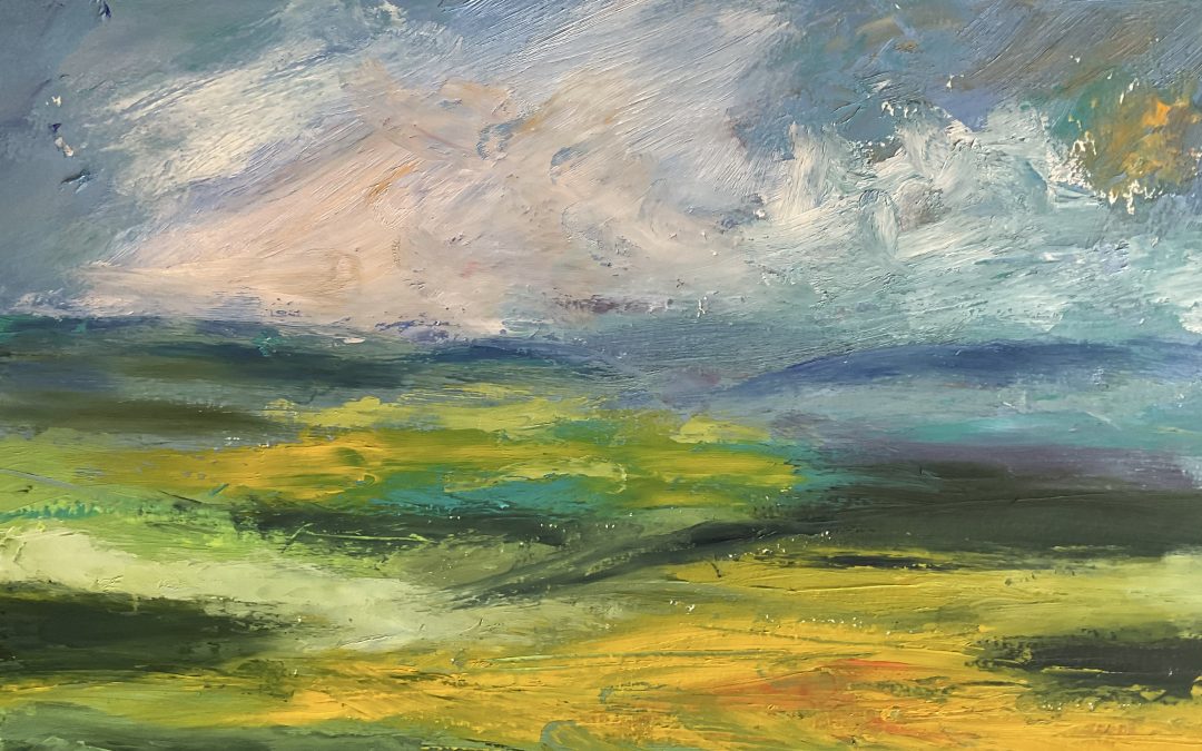 Sorry…and another one – today’s effort, still with fingers and small knife. I have no idea what to do with a brush! This one is inspired by the post on the chat about SJ Peploe – looking for & seeing colour in the landscape. Thank you for posting about the Scottish colourists!