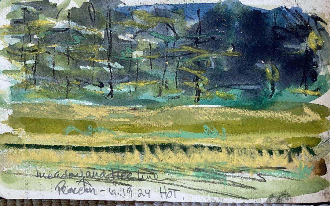 Same spot;  yard, field and tree line beyond