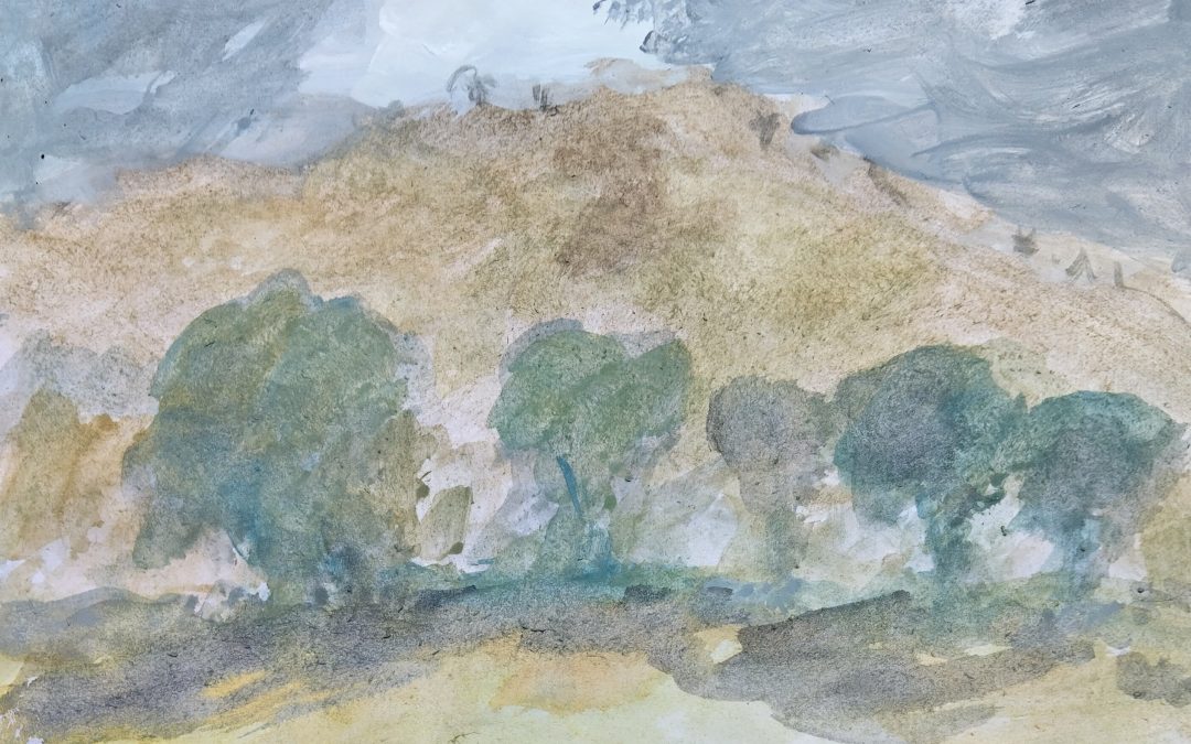 Misty  damp evening , the light  appeared behind the hill, I liked the atmosphere of this sketch.