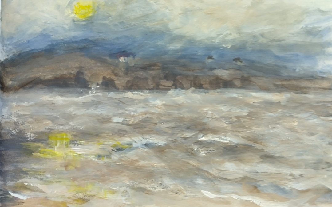 Back to the lake I sketched in spring , misty haze over the hills. It was evening the colours were soft and dreamy.  I am loving this course Louise thankyou