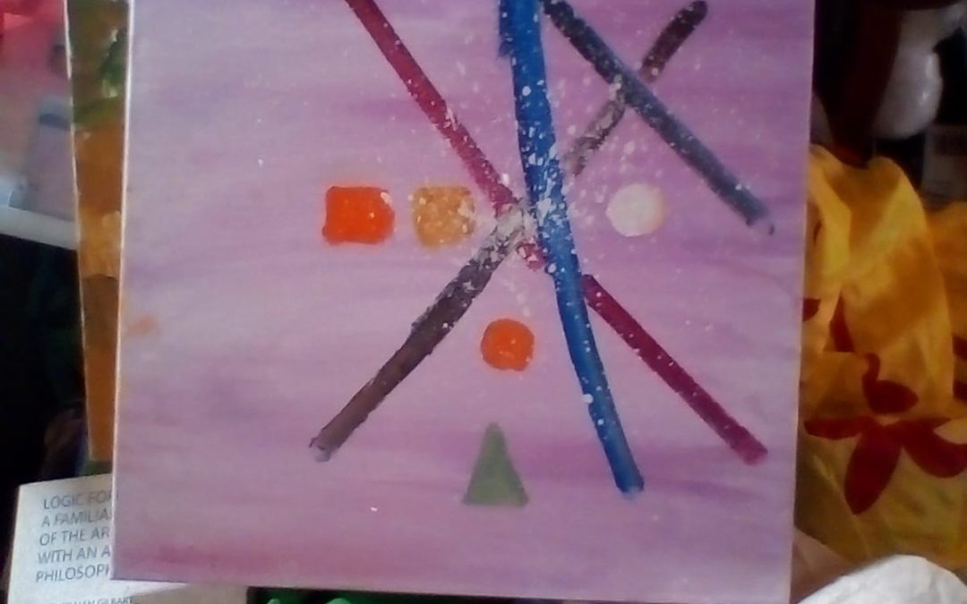 gerry stevens [vger] a concept painting; time…infancy. used medium gel and alcohol. couldnt manage the paletter knife. found my big palette in polyeurathane. [saves my dinner plate].