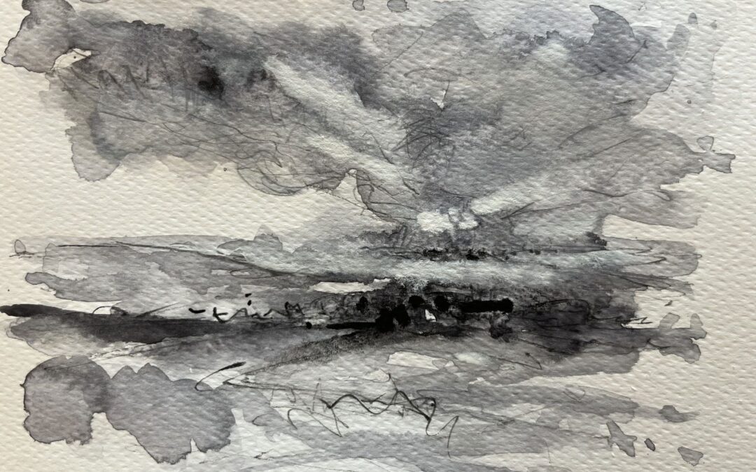 I am enjoying your course so much. Having spent so much time learning the traditional watercolour method, it is so liberating to experiment with different mediums. 
I have found it really difficult to ignore the figurative in the landscape, so I have made many attempts at this exercise and have learned a lot along the way. Thankyou.