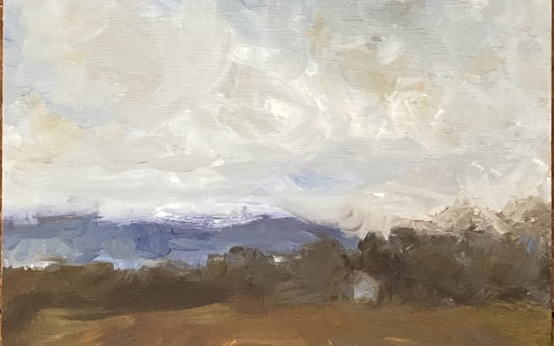 I went through my sketchbooks and made this oil sketch from the memory of a day last March.  I also tried to keep some of those compositional elements Louise discussed in the last video in the back of my mind as I was working.  I enjoyed the square format-8” x8”.