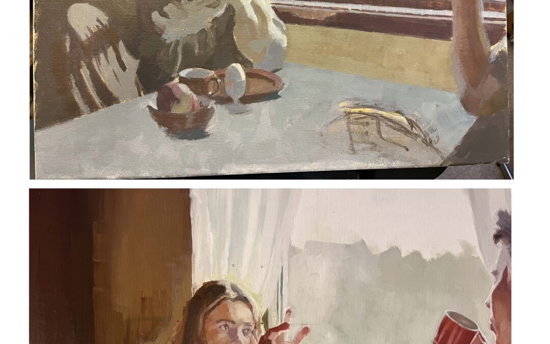 This was a helpful task. I made a study limited to three values. It took a lot of concentration seeing and judging values constantly. I am not used to doing that. I used a gray scale/value finder and a red filter to look through to judge. I see how doing more exercises like this can help my painting in the long run. With more practice I will hopefully I get better at judging without using tools .