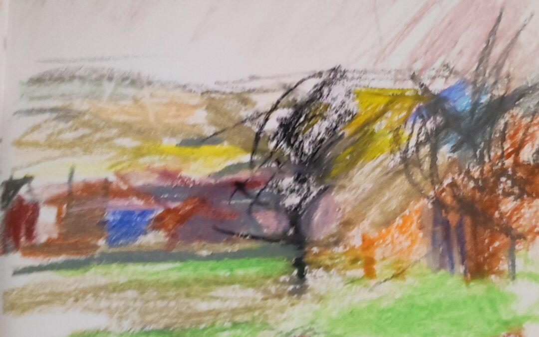 oil pastel quick drawing. the colour is not reflected acurately it’s brighter than this.