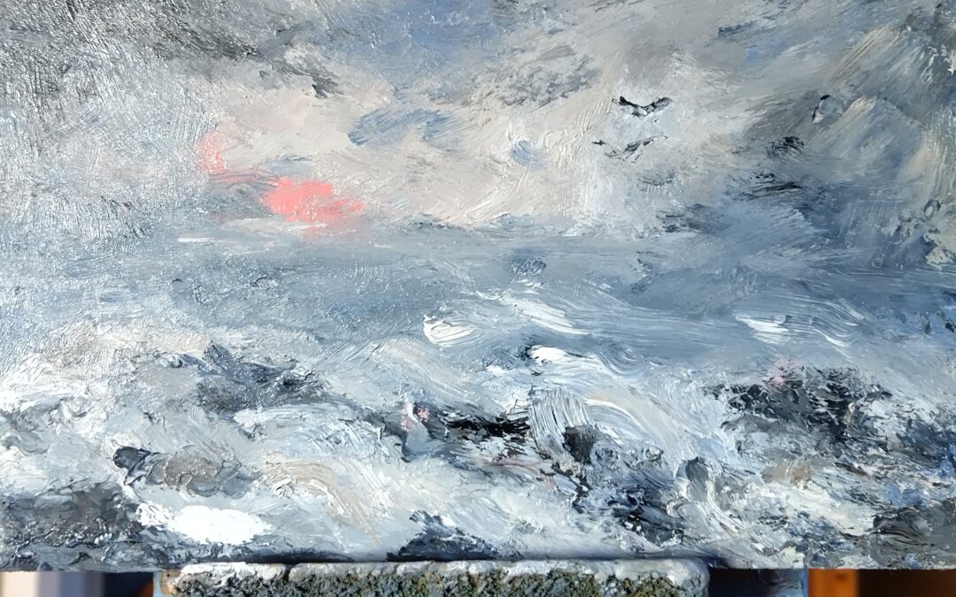 Oil painting on Gesso Board same pallet as first painting, I like the way this devopled.
