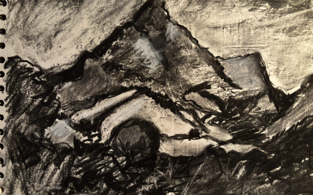 Charcoal drawing in Snowdonia