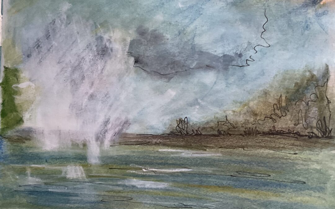 The other side of the river  -( should be attached to the other pencil sketch!) I’m enjoying taking different materials out to sketch – each time something different to play with