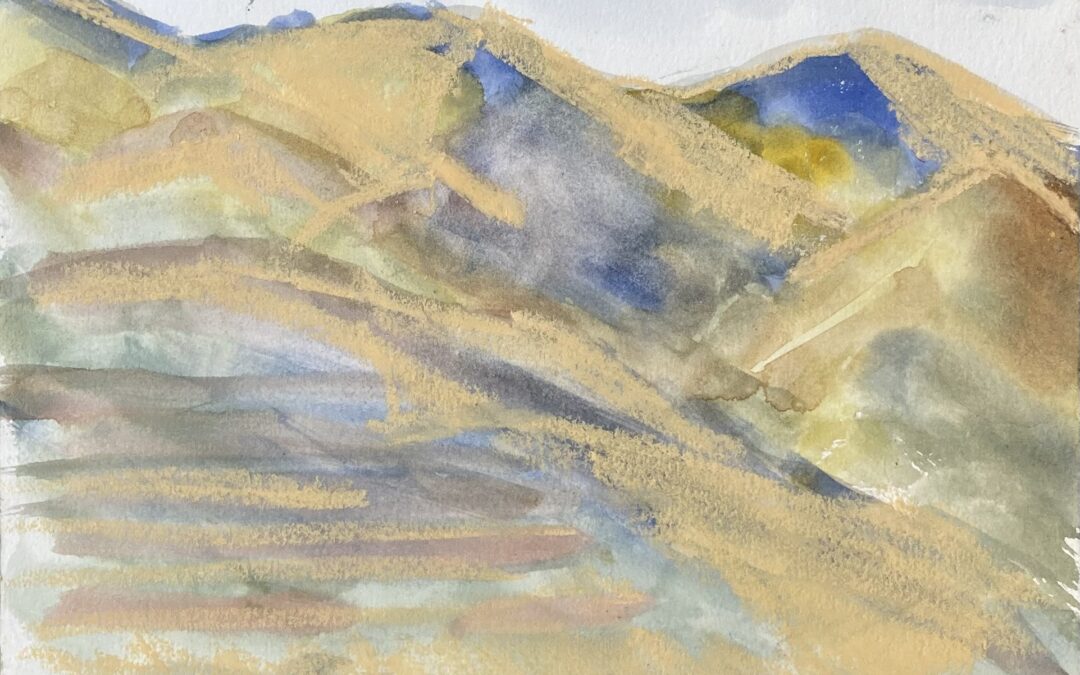 I have been in the Arizona desert for the past few weeks; in a town nestled in a canyon, with mountains all around.  Such a different landscape!  different colors, light, everything…here area few attempts to begin to get a feeling for the landscape.  It seems i can’t plop myself down in such a radically different environment and make sense of it, yet.