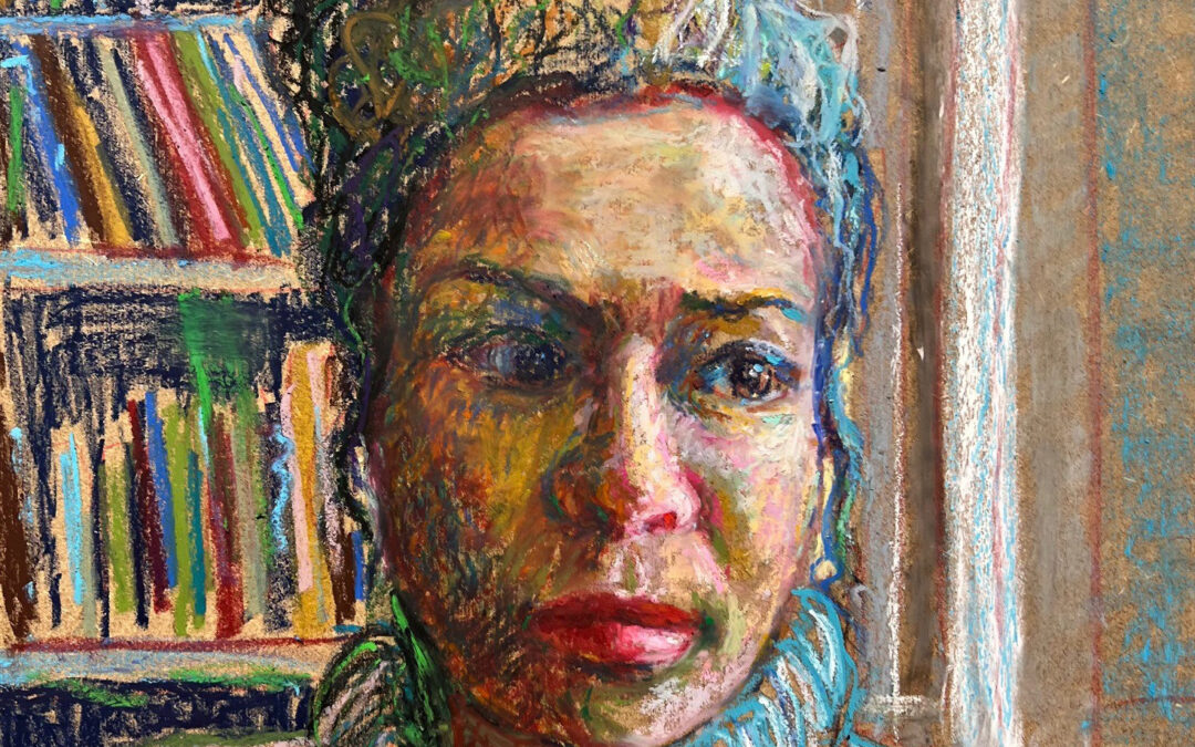 This one is from a black and white photo so obviously, the colours are invented!  Yes, a bit stupid, I know!  Again, it’s larger scale, and it took about an hour and a half.  I like the immediacy of using oil pastels and I like how you can layer them, so bits of other colours show through.