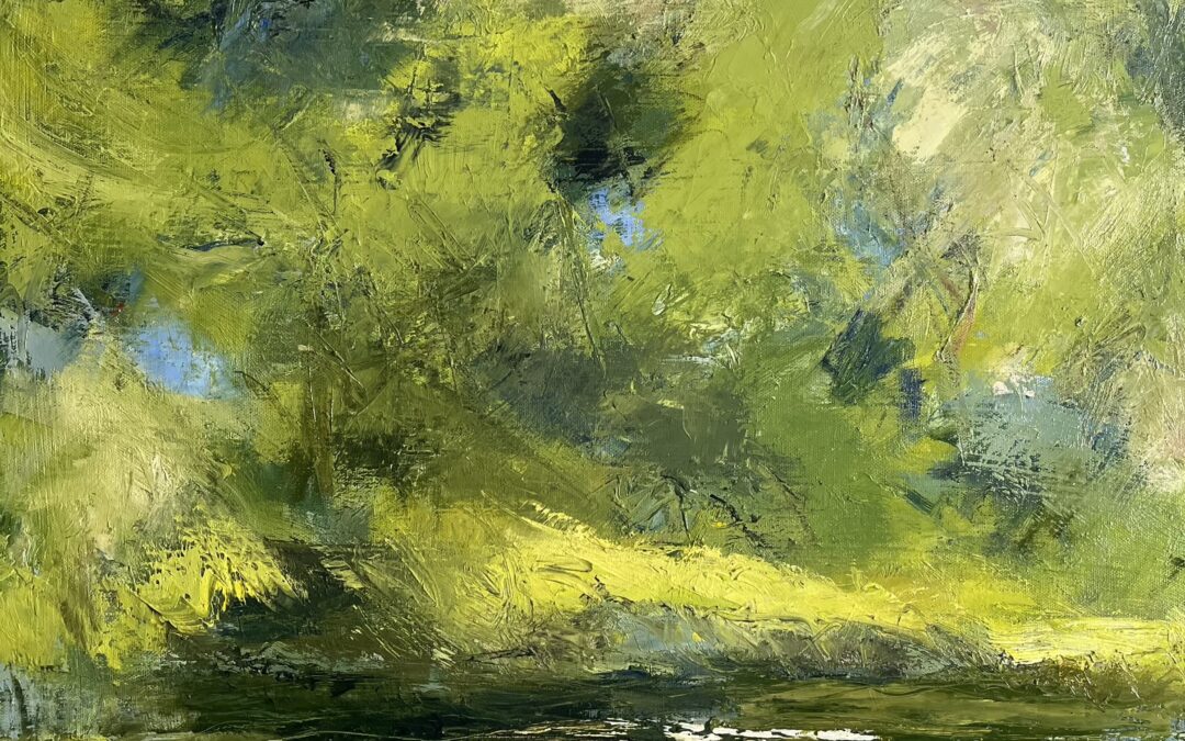 Went back into recently posted River painting. The water was too light and generally I thought the painting rather dull and cold compared to my sketches. Used big brushes and palette knives. I think it looks a bit more interesting than before. Sent me back to another one I wasn’t happy with …….