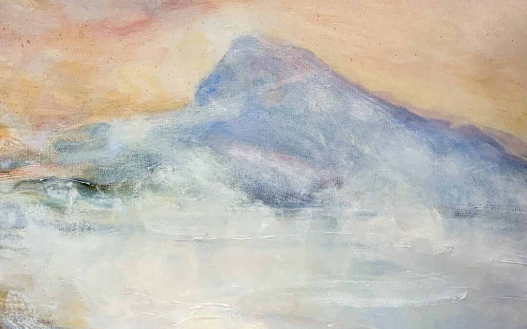Felt inspired to put some early morning mist into the foreground of this view of Rigi mountain  on Lake Lucerne. Not really sure if it has worked, so I may leave it for a week or two before tweaking the surface detail.  I used a mixture of Hardings Warm White with their Flake white substitute . This seems to move about on the canvas during the long drying process to create the wonderful veil effect. I’m hoping just like mist hanging over the surface of the lake!