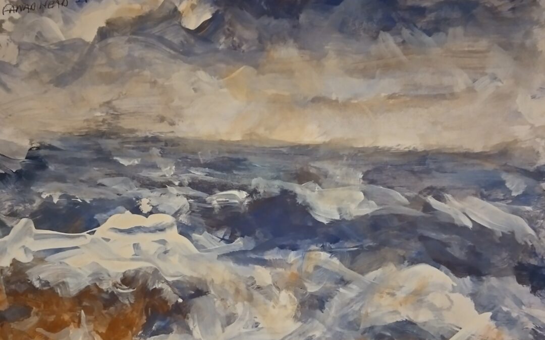 Wild sea    very blustery day used gouache  it flowed about the page beautifully.